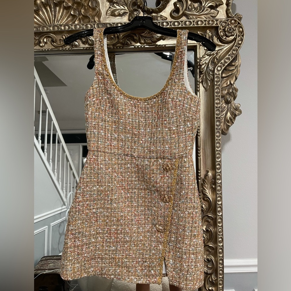 SELF PORTRAIT TWEED GOLD DRESS S uk 10